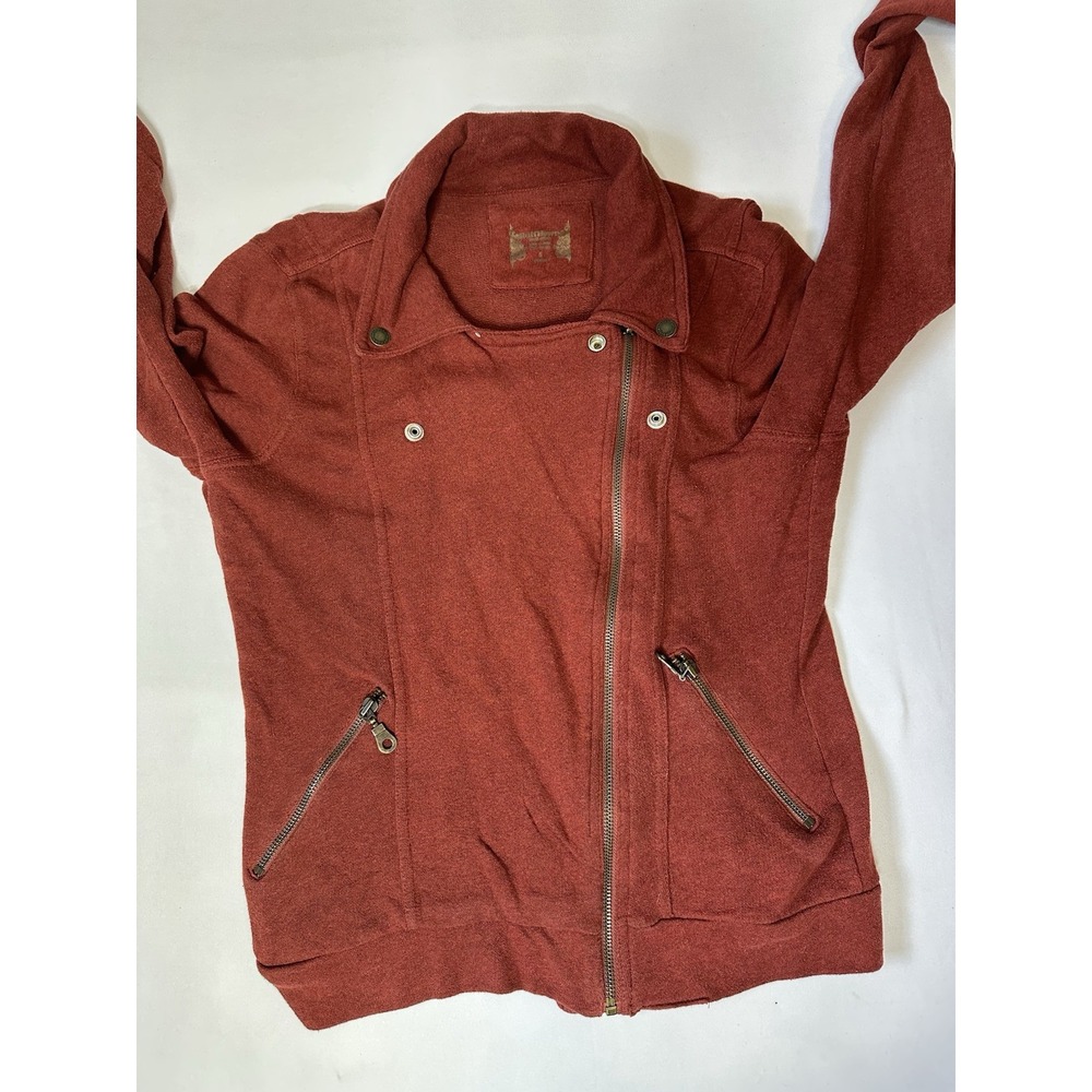 Ruff Hewn Small Burgundy Cardigan Sweater Pockets Offset Snaps Zipper Front - Picture 5 of 10